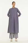 Buy_Three_Purple 100% Cotton Poplin Band Front Placket Tunic_at_Aza_Fashions