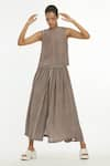 THREE_Beige Crepe Pant With Attached Skirt  _Online_at_Aza_Fashions