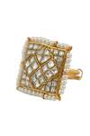 Riana Jewellery_Gold Plated Real Jadtar Stones Square Jadau Ring _Online_at_Aza_Fashions