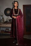 Buy_Rhua_Red Dupatta Tonal Organza, Kurta, Salwar Velvet Aari, Zardozi Embroidered Set _at_Aza_Fashions