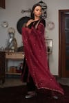 Shop_Rhua_Red Dupatta Tonal Organza, Kurta, Salwar Velvet Aari, Zardozi Embroidered Set _at_Aza_Fashions