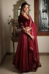 Buy Rhua Red Blouse Velvet, Dupatta Organza, Lehenga Polka Dot Leaf Neck Print Set at Aza Fashions Buy_Rhua_Red Blouse Velvet, Dupatta Organza, Lehenga Polka Dot Leaf Neck Print Set _at_Aza_Fashions