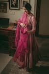 Buy_Rhua_Pink Anarkali Chanderi, Dupatta Organza, Pant Cotton Silk Embroidered Set _Online_at_Aza_Fashions