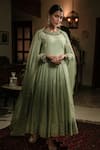 Buy_Rhua India_Green Anarkali Embroidery Zardozi Round Set  _at_Aza_Fashions