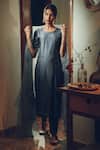 Shop_Rhua_Grey Kurta Chanderi Embroidery Zardozi Round Floral Set _at_Aza_Fashions