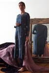 Shop_Rhua_Blue Dupatta Organza, Kurta Pure , Pant Cotton Embroidered Set _at_Aza_Fashions