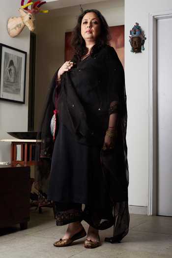 Shop_Rhua_Black Dupatta- Organza, Kurta- Satin, Pant- Cotton Silk Sequin Embroidered Set _at_Aza_Fashions