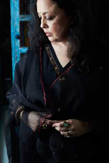 Shop_Rhua_Black Dupatta- Organza, Kurta- Satin, Pant- Cotton Silk Sequin Embroidered Set _Online_at_Aza_Fashions