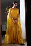 Buy_Rhua_Yellow Dupatta Organza, Kurta Pure Satin, Sharara Modal Embroidered Set_at_Aza_Fashions