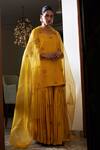 Rhua_Yellow Dupatta Organza, Kurta Pure Satin, Sharara Modal Embroidered Set_Online_at_Aza_Fashions