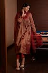 Rhua India_Maroon Kurta Tissue Chanderi Embroidery Zardozi Notched Set  _Online_at_Aza_Fashions