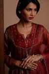 Buy_Rhua India_Maroon Kurta Tissue Chanderi Embroidery Zardozi Notched Set  _Online_at_Aza_Fashions