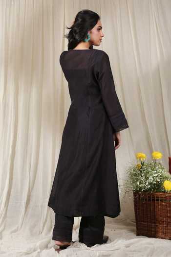 Shop_Rhua_Black Embroidered Kurta And Pant Set _at_Aza_Fashions