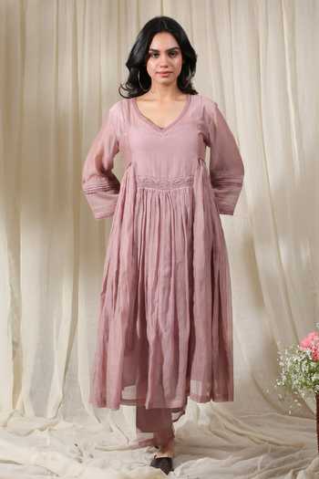 Buy_Rhua_Pink Pleated Anarkali Set _at_Aza_Fashions