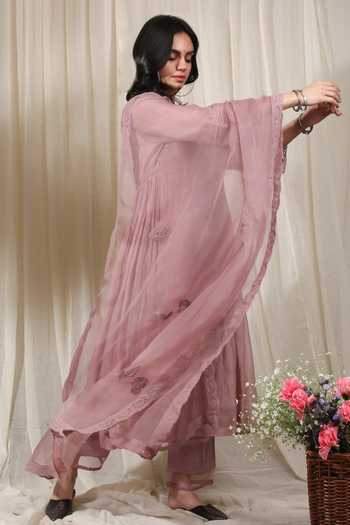 Shop_Rhua_Pink Pleated Anarkali Set _at_Aza_Fashions