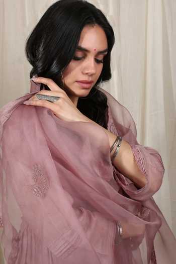 Buy_Rhua_Pink Pleated Anarkali Set _Online_at_Aza_Fashions