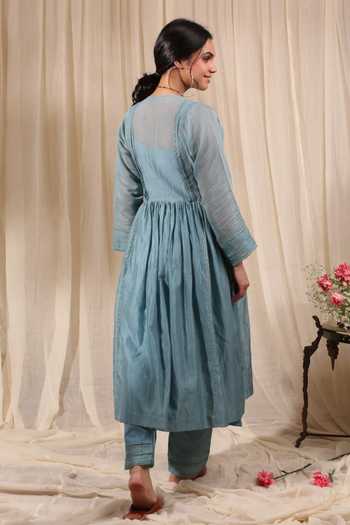 Shop_Rhua_Blue Stripe Pattern Anarkali Set _at_Aza_Fashions