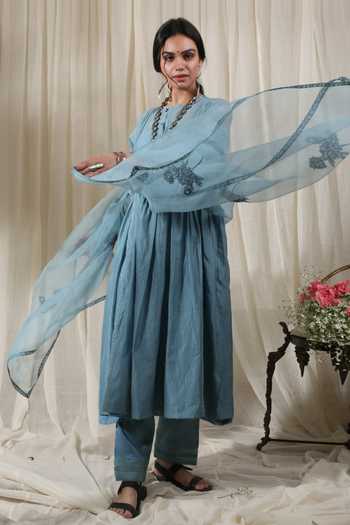Buy_Rhua_Blue Stripe Pattern Anarkali Set _Online_at_Aza_Fashions