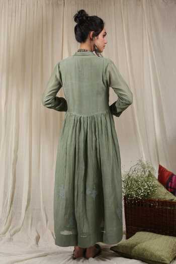 Shop_Rhua_Green Stripe Pattern Jacket With Tunic _at_Aza_Fashions