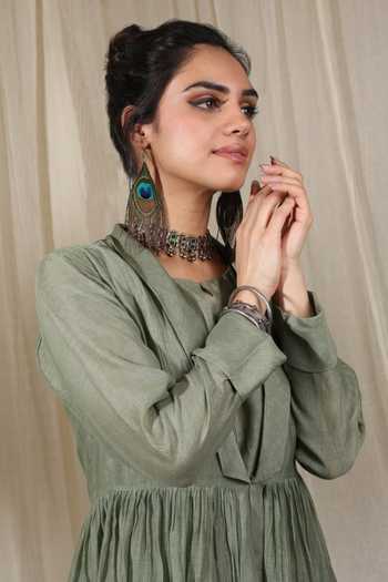 Shop_Rhua_Green Stripe Pattern Jacket With Tunic _Online_at_Aza_Fashions