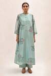 Buy_Arcvsh By Pallavi Singh_Blue Chanderi Silk, Kota Floral Round Kurta Pant Set_Online_at_Aza_Fashions
