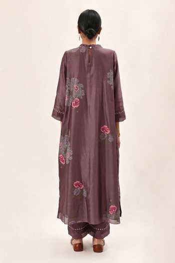 Lorenvalley Fashion Purple Roman Chanderi Silk Handwork Beads Work Anarkali Pant with Dupatta