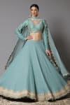 Buy_SHIKHAR SHARMA_Blue Lehenga Cotton Chanderi Embroidery Gota Patti And Badla V Neck Set _at_Aza_Fashions