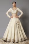 SHIKHAR SHARMA_Ivory Lehenga Cotton Chanderi Embroidery Gota Patti V Neck Set _Online_at_Aza_Fashions