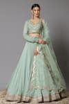 Buy_SHIKHAR SHARMA_Green Lehenga Cotton Chanderi Embroidery Zari And Gota Patti V Neck Set _at_Aza_Fashions