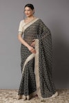 Buy_SHIKHAR SHARMA_Black Saree Chiffon And Blouse Silk Chanderi Print & Embroidery Badla Round With _at_Aza_Fashions