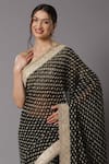 SHIKHAR SHARMA_Black Saree Chiffon And Blouse Silk Chanderi Print & Embroidery Badla Round With _Online_at_Aza_Fashions