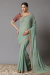 Buy_SHIKHAR SHARMA_Green Saree Georgette And Blouse Cotton Chanderi Embroidery Mukaish Border With _at_Aza_Fashions