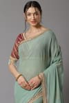 SHIKHAR SHARMA_Green Saree Georgette And Blouse Cotton Chanderi Embroidery Mukaish Border With _Online_at_Aza_Fashions