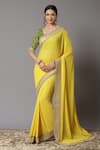 Buy_SHIKHAR SHARMA_Yellow Saree Georgette And Blouse Cotton Chanderi Embroidery Badla Border With _at_Aza_Fashions