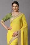 SHIKHAR SHARMA_Yellow Saree Georgette And Blouse Cotton Chanderi Embroidery Badla Border With _Online_at_Aza_Fashions