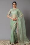 Buy_Shikhar Sharma_Green Raw Silk And Organza Embroidery Badla & Kasab High Border Saree With Blouse _at_Aza_Fashions