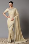 Buy_SHIKHAR SHARMA_Cream Saree Georgette And Blouse Silk Chanderi Lining Checkered Pattern With _at_Aza_Fashions