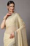 Buy_SHIKHAR SHARMA_Cream Saree Georgette And Blouse Silk Chanderi Lining Checkered Pattern With _Online_at_Aza_Fashions