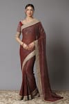 Buy_SHIKHAR SHARMA_Maroon Saree Georgette And Blouse Silk Chanderi Lining Shantoon With _at_Aza_Fashions