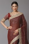 SHIKHAR SHARMA_Maroon Saree Georgette And Blouse Silk Chanderi Lining Shantoon With _Online_at_Aza_Fashions