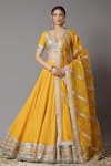 Buy_SHIKHAR SHARMA_Yellow Lehenga Cotton Chanderi Embroidery Gota Patti Leaf Neck Set _at_Aza_Fashions