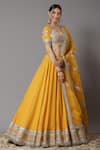 SHIKHAR SHARMA_Yellow Lehenga Cotton Chanderi Embroidery Gota Patti Leaf Neck Set _Online_at_Aza_Fashions