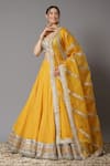 Buy_SHIKHAR SHARMA_Yellow Lehenga Cotton Chanderi Embroidery Gota Patti Leaf Neck Set _Online_at_Aza_Fashions