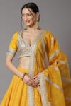 Shop_SHIKHAR SHARMA_Yellow Lehenga Cotton Chanderi Embroidery Gota Patti Leaf Neck Set _Online_at_Aza_Fashions