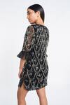 Shop_Shivani Awasty_Black Net Hand Embroidery Round Scallop Short Dress _at_Aza_Fashions