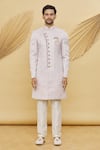 Samyukta Singhania_Pink Imported Jacquard Silk Floral Pattern Sherwani Set _Online_at_Aza_Fashions