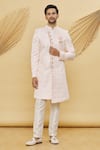 Buy_Khwaab by Sanjana Lakhani_Pink Imported Jacquard Silk Floral Pattern Sherwani Set_at_Aza_Fashions