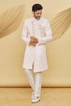 Buy_Khwaab by Sanjana Lakhani_Pink Imported Jacquard Silk Floral Pattern Sherwani Set_Online_at_Aza_Fashions
