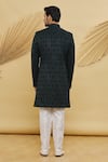 Shop_Khwaab by Sanjana Lakhani- Men_Green Velvet Jacquard Silk Geometric And Leaf Pattern Sherwani Set_at_Aza_Fashions