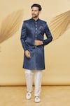 Buy_Khwaab by Sanjana Lakhani- Men_Blue Imported Jacquard Silk Floral Pattern Sherwani Set_at_Aza_Fashions